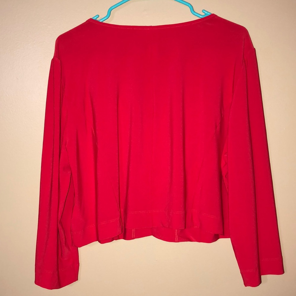 Julian Taylor Bright Red Shawl, Front Closing Blouse, Size 14W Women's Plus - Picture 2 of 3